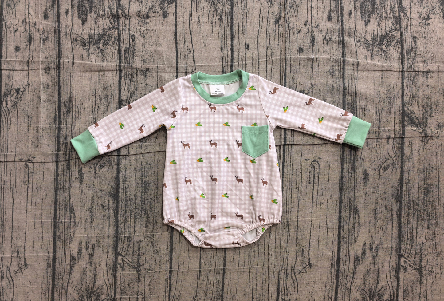 ( No moq ) Preorder Baby Boys Infant Long Sleeves Deer Plaid Pocket Romper Clothes