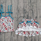 Baby Girl Kids Straps Flower Tops Pockets Skirt Shorts 4th of July Set RTS