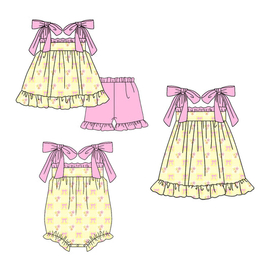 ( Moq 5 Each Style ) Sibling Baby Girls Kids Pink Bows Flower Romper Dress Set Summer Clothes