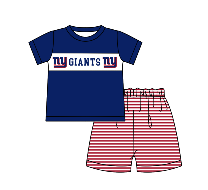 ( Moq 5 ) Baby Boys Toddler Short Sleeves Blue Shirt Stripes Shorts Team Summer Set