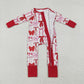 Baby Girls Infant Long Sleeves Hearts Bows Ruffle Zipper Valentine  Romper RTS