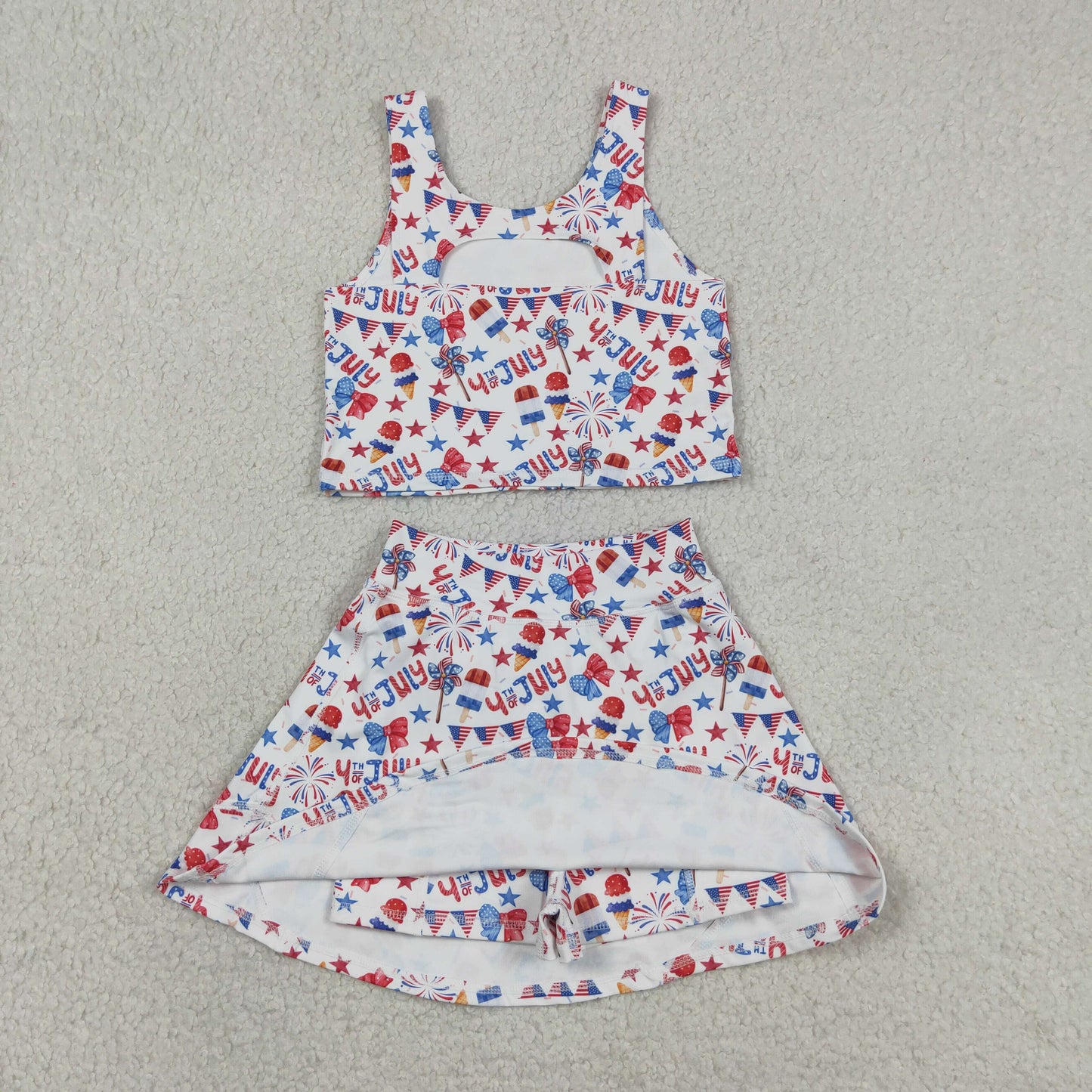 Baby Girls Popsicles Stars Bows Tops Skirt Shorts 4th of July Yoga Clothes Set RTS