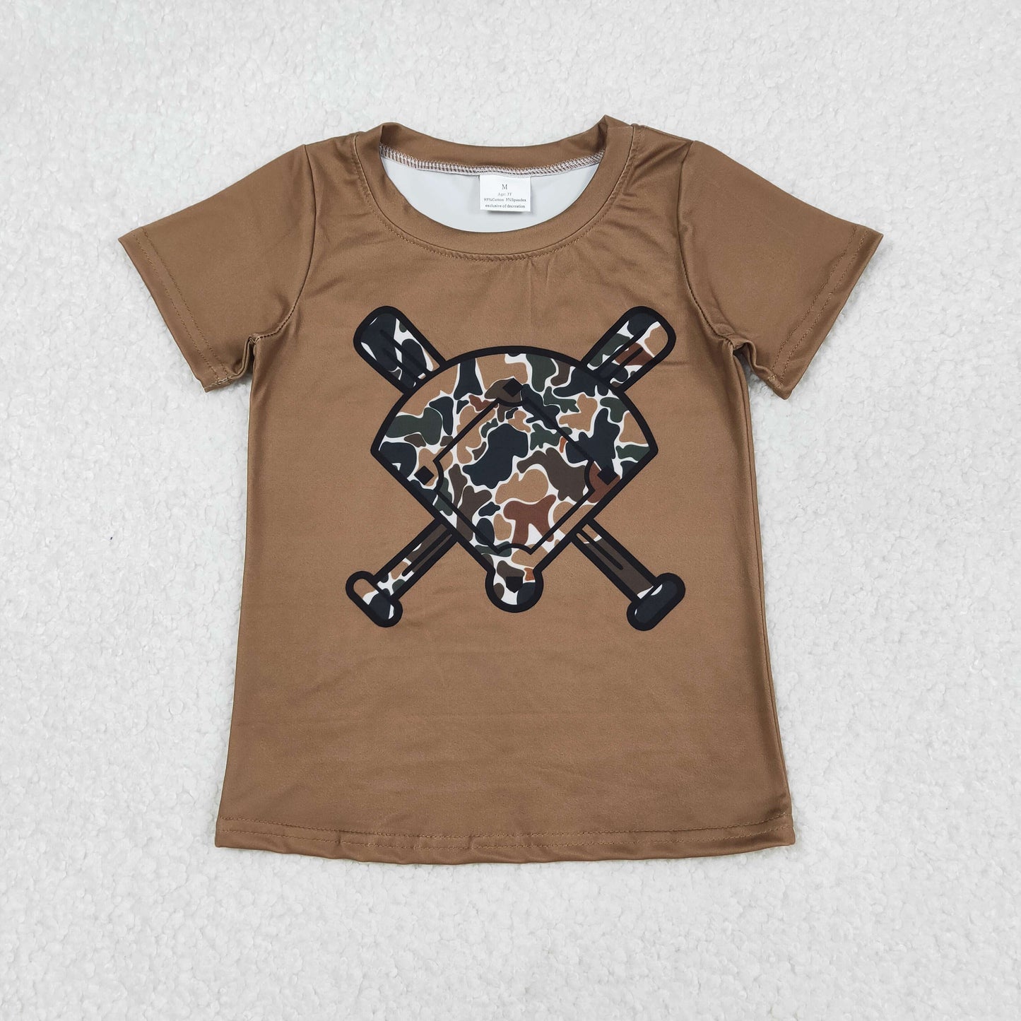 Baby Boys Short Sleeves Camo Baseball Brown Tee Shirt Tops RTS