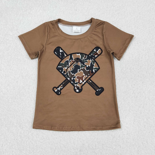 Baby Boys Short Sleeves Camo Baseball Brown Tee Shirt Tops RTS