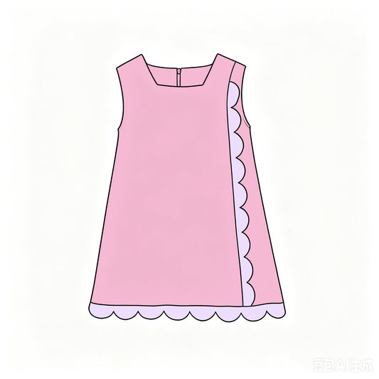 ( Moq 5 ) Preorder Baby Girls Kids Sleeveless Pink Scalloped Zipper Dress Yoga Active Clothes