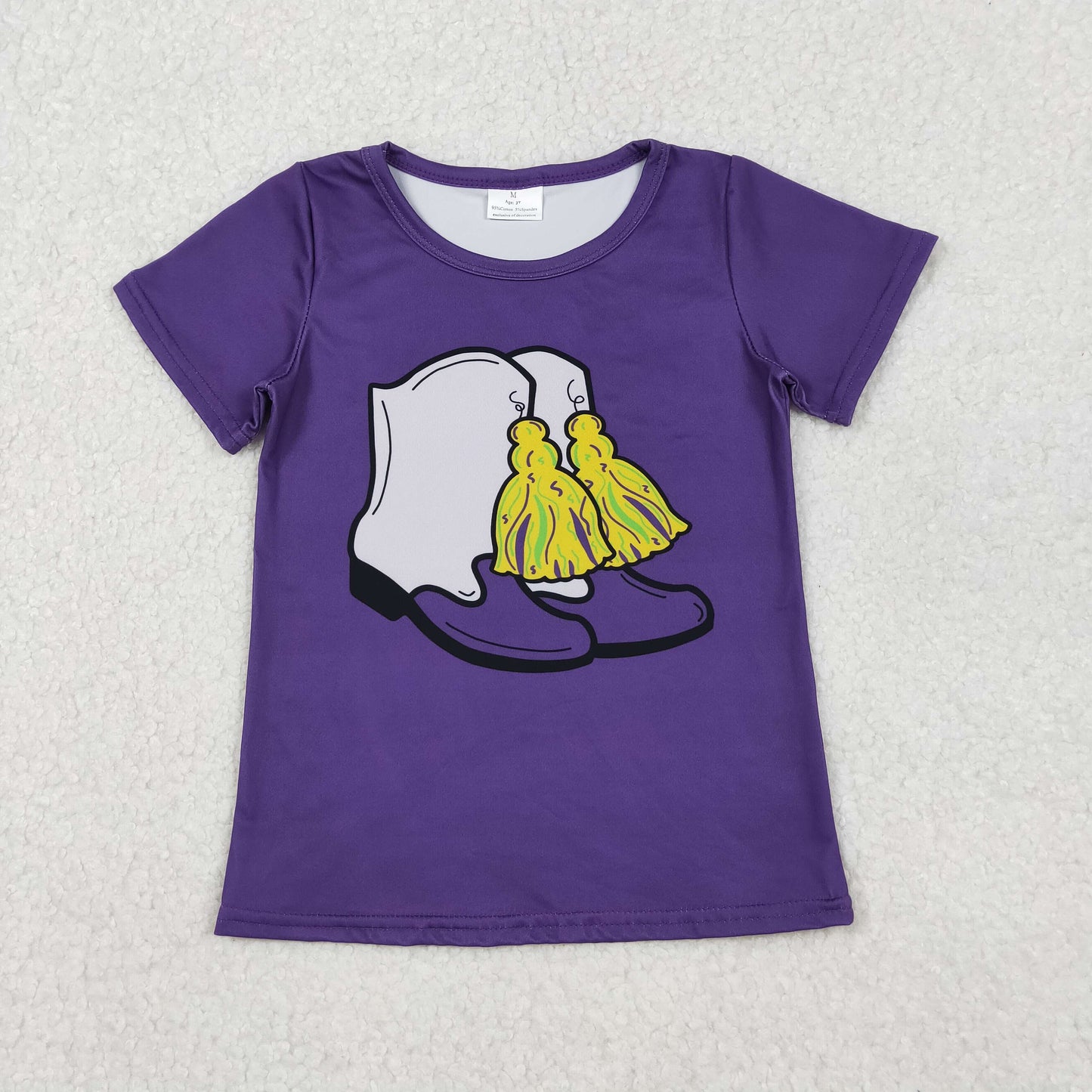 Girls Kids Purple Short Sleeves Boots Mardi Gras Tee Shirt RTS