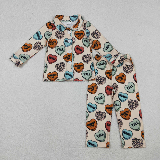 Boys Kids Long Sleeves Hearts Buttons Shirt Pants Valentine's Day Pajamas Clothes Set