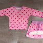 ( No moq ) Preorder Baby Girls Kids Long Sleeves Dots Shirt Skirt Shorts Pink Set Clothes
