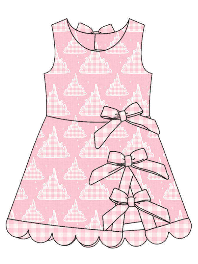( Moq 30 Each Style ) Sibling Baby Girls Kids Sleeveless Castle Bows Shorts Scallop Pink Dress Clothes