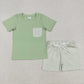 Baby Boy Short Sleeves Pocket Green Shirt Stripes Shorts Set RTS