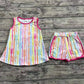 Baby Girl Sleeveless Colorful Stripes Bows Shirt Shorts Set RTS