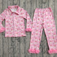 Adult Woman Pink Fur Long Sleeves Santa Tree Buttons Shirt Pants Christmas Pajamas Set RTS