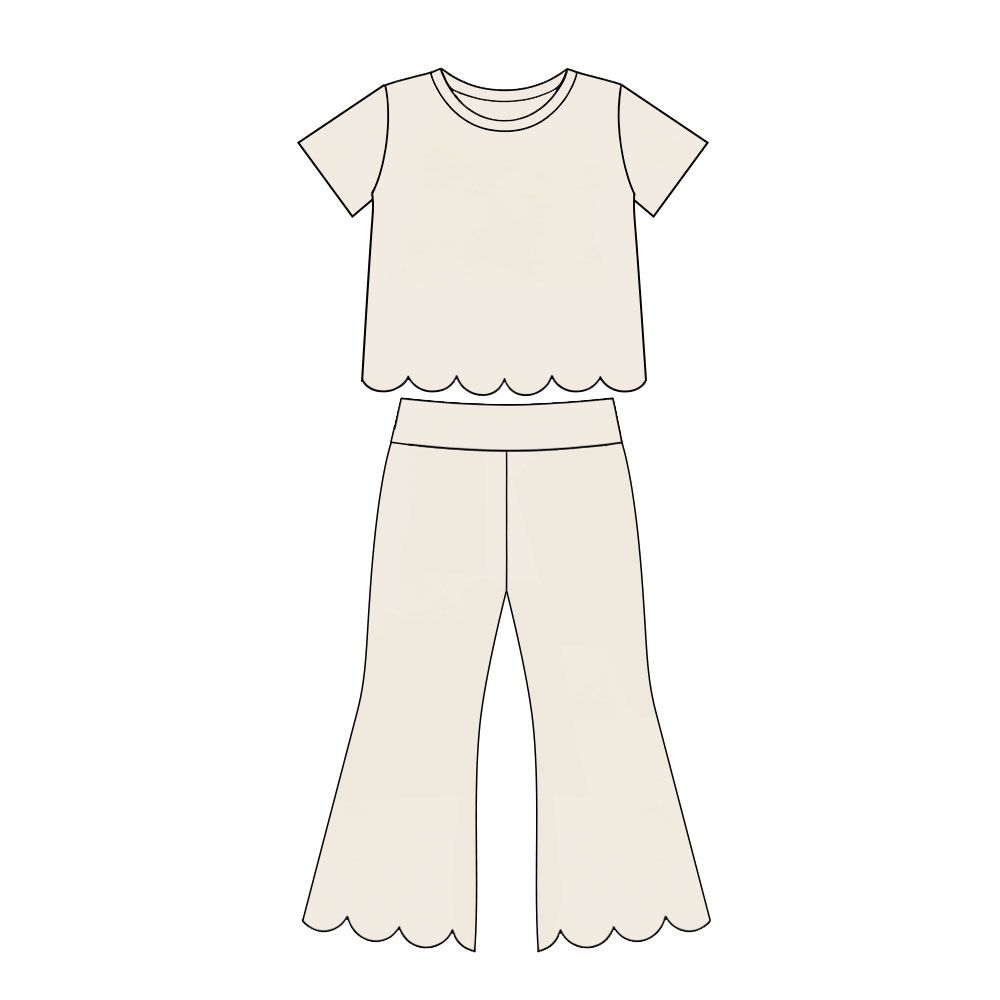 ( Moq 5 ) Preorder Baby Girls Kids Short Sleeves White Shirt Pants Scallop Set Clothes