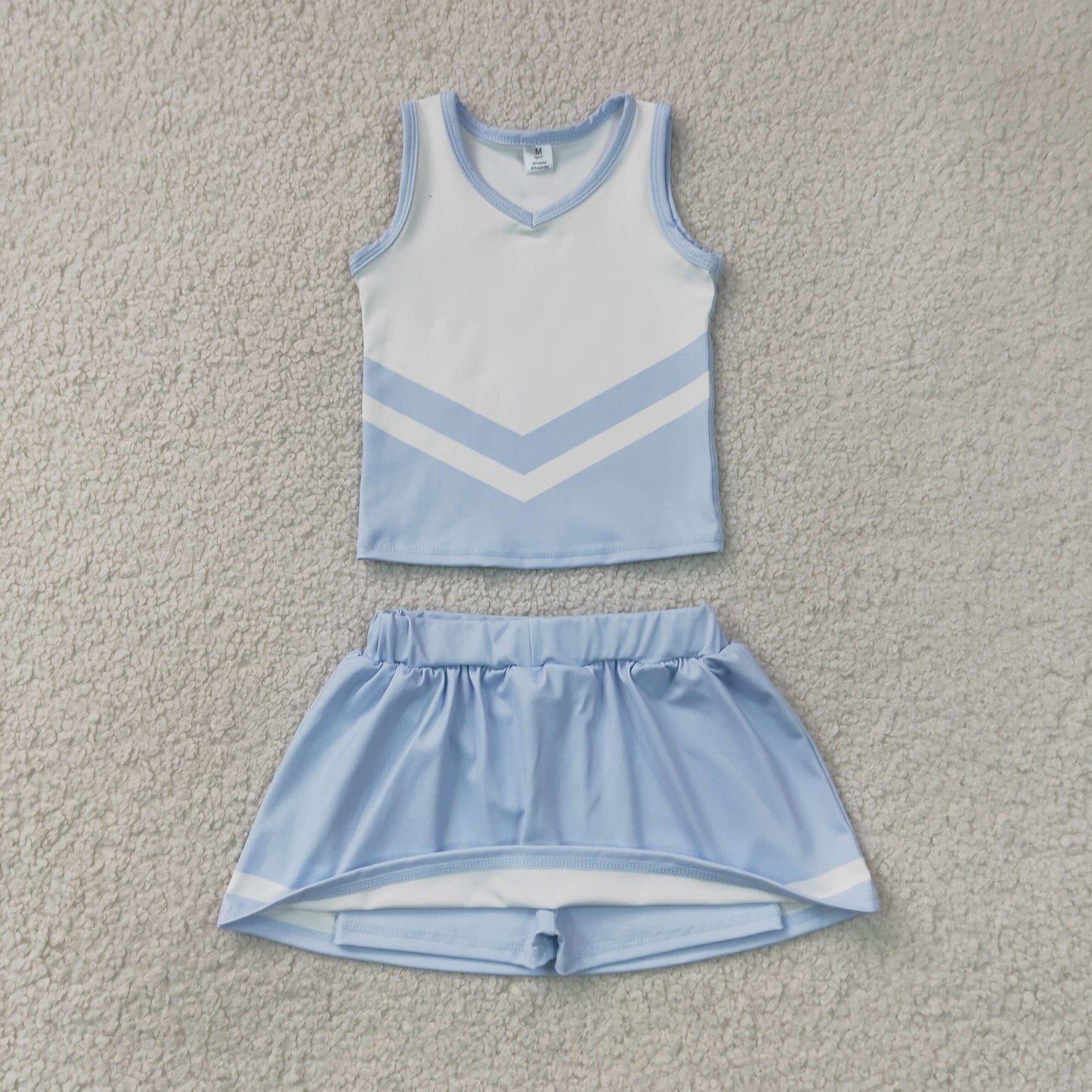 Baby Girls Kids Sleeveless Tops Light Blue Skirt Shorts Yoga Team Set RTS