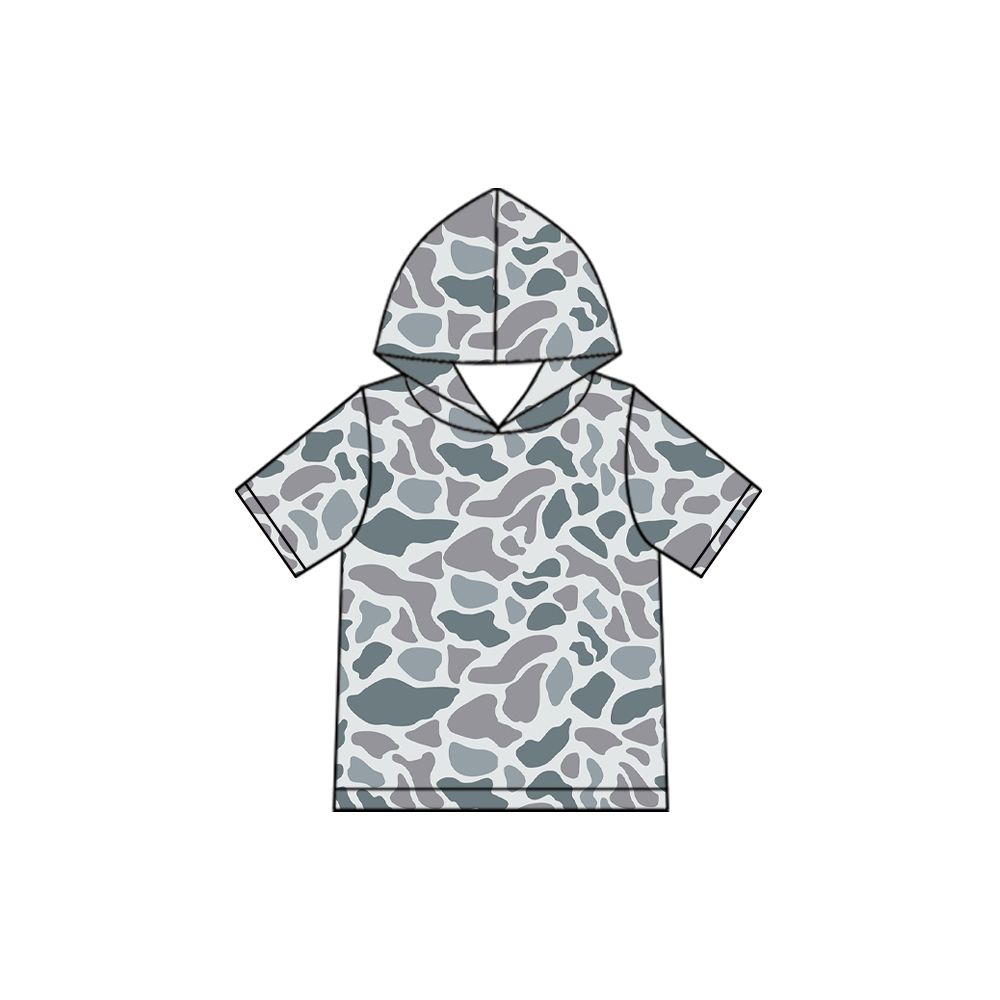 ( Moq 5 ) Preorder Baby Boys Kids Short Sleeves Hoodie Shirt Tops Grey Camo Clothes