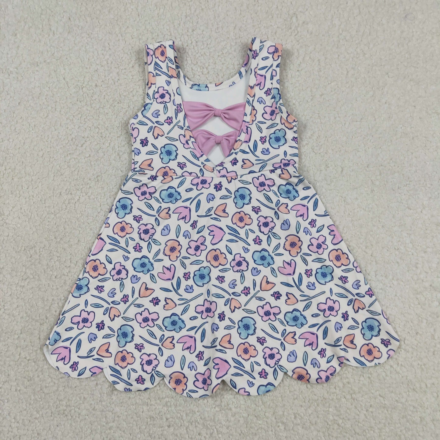 Baby Girls Kids Sleeveless Bows Flower Shorts Scallop Knee Length Dress Yoga Clothes  RTS