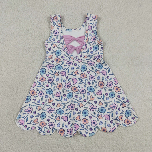 Baby Girls Kids Sleeveless Bows Flower Shorts Scallop Knee Length Dress Yoga Clothes  RTS