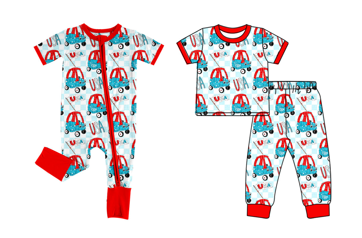( Moq 5 Each Style ) Baby Boys Kids Short Sleeves USA Sibling 4th of July Romper Set