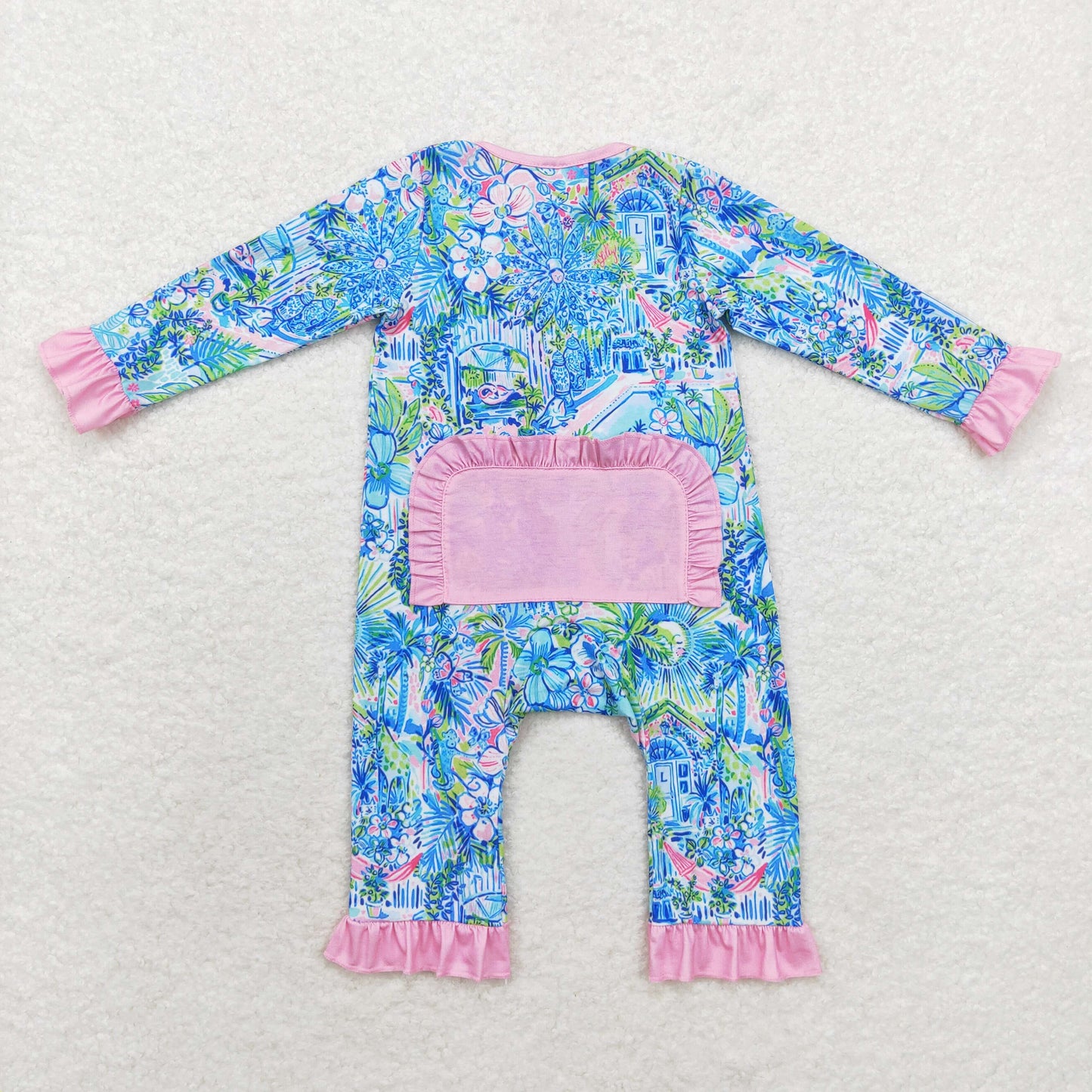 Baby Girl Long Sleeves House Flower Zipper Romper