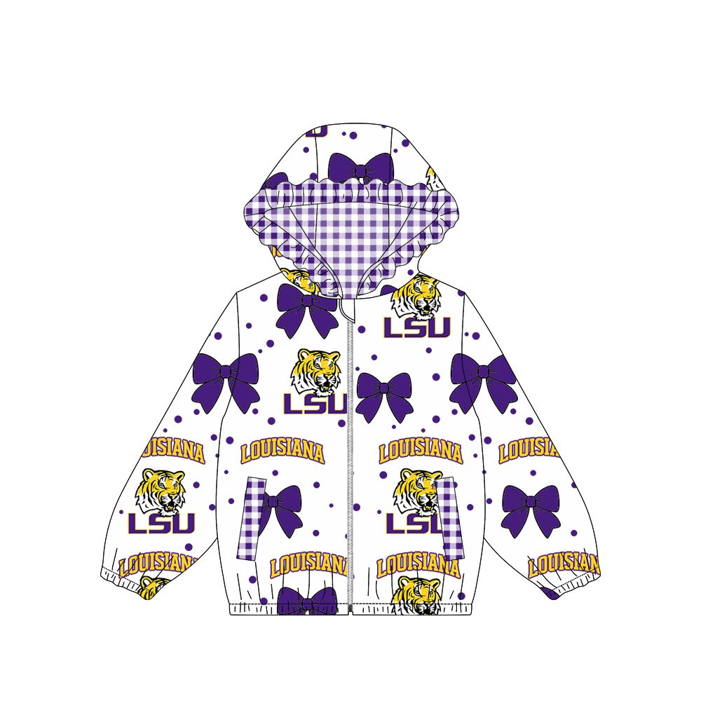 ( Moq 5 ) Preorder Baby Girl Kids Tigers Bows Pockets Zipper Hoodie Jacket Coat Team Tops