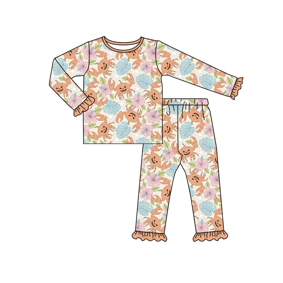 Baby Girl Halloween Pumpkins Crabs Tee Pants Pajamas Set