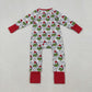 Sibling Boys Kids Long Sleeves Green Faces Lights Christmas Blanket Zipper Romper Pajamas Set RTS