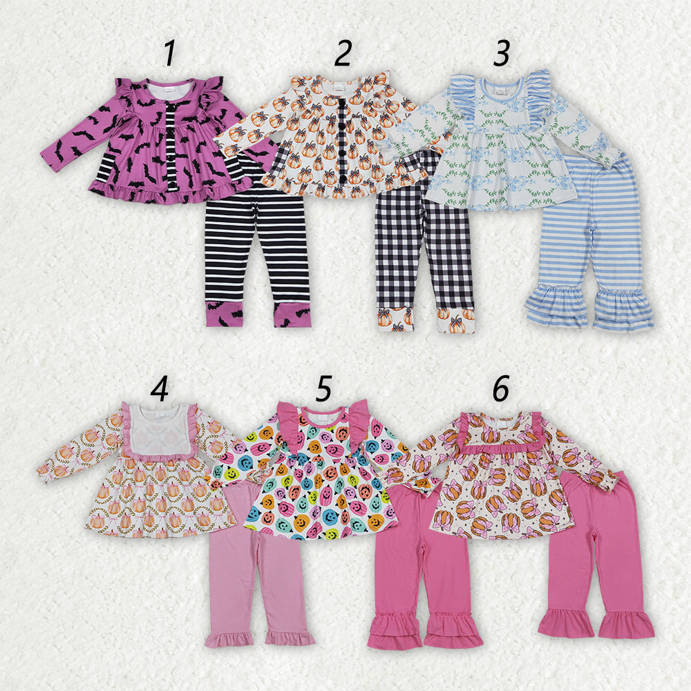 Sibling Baby Girls Kids Long Sleeves Pumpkins Tunic Pants Fall Clothes Sets RTS