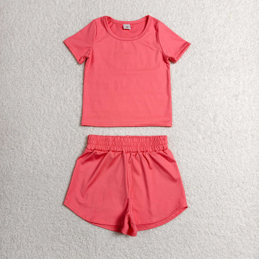 Baby Girls Kids Short Sleeves Shirt Skirt Shorts Yoga Active Set Peach Clothes RTS