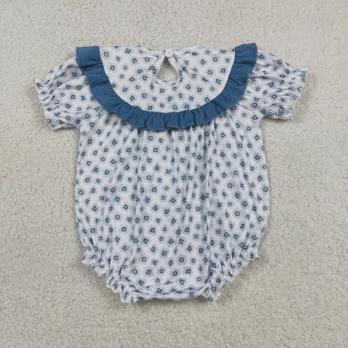Baby Girls Infant Short Sleeves Embroidery Daddy's Girl Flower Smocked Romper RTS
