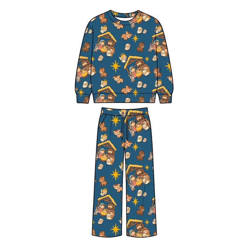 ( Moq 5 ) Preorder Baby Boy Kids Long Sleeves Nativity Shirt Pants Set Pajamas Christmas Clothes