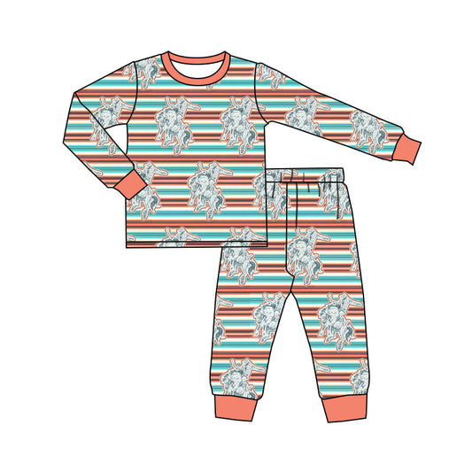 Baby Boy Western Horse Shirt Stripes Pants Clothes Set