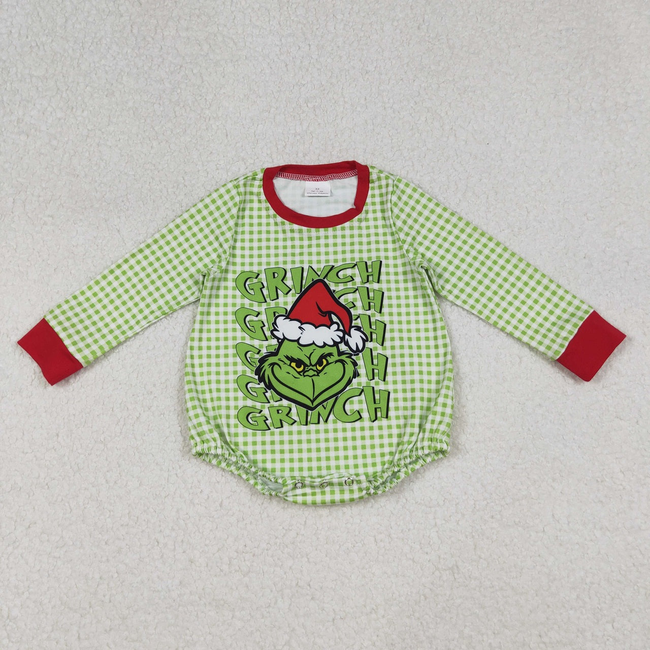 Sibling Baby Boys Long Sleeves Green Face Christmas Plaid Romper Shirt RTS