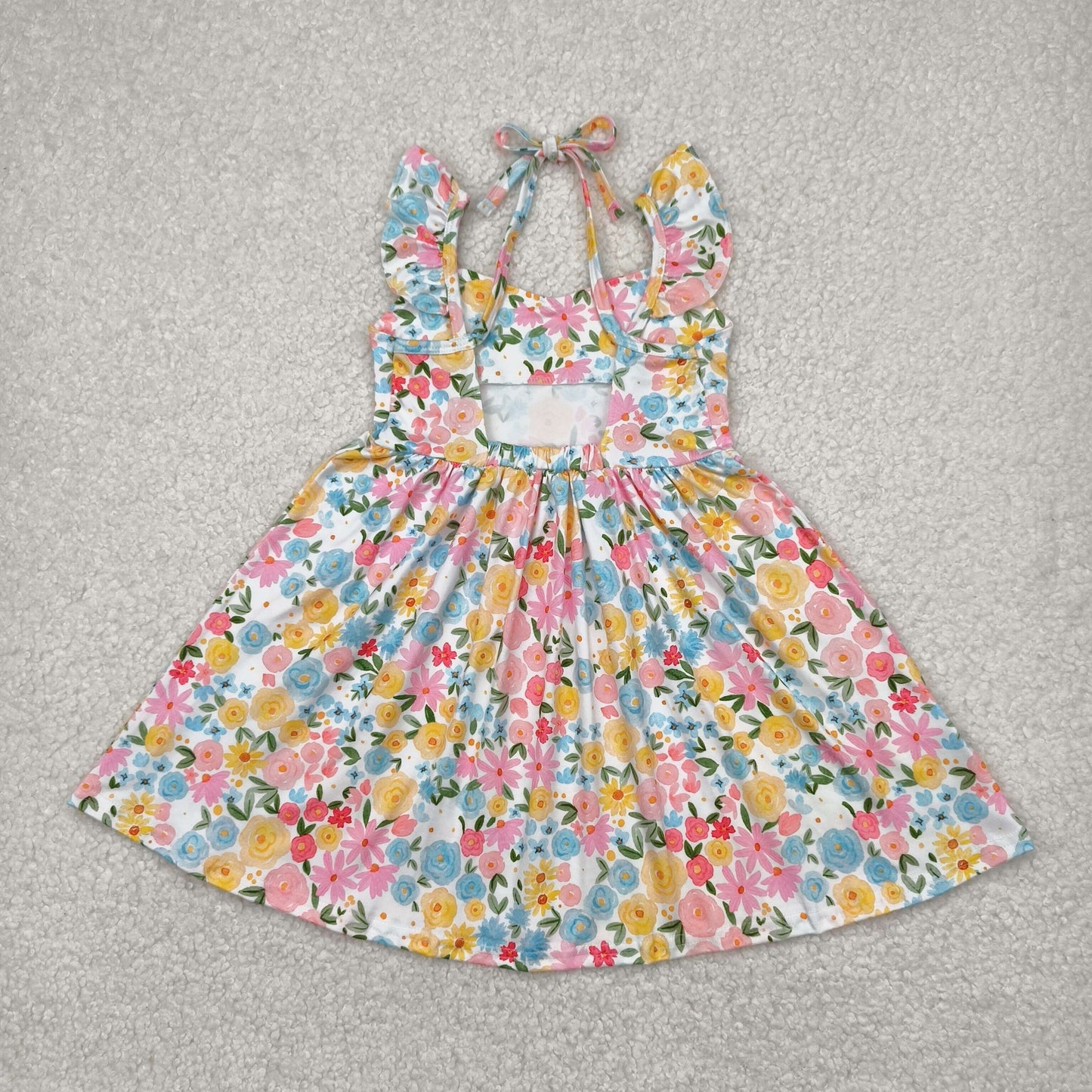 Baby Girl Short Sleeves Flower Bow Knee Length Yellow Dress RTS