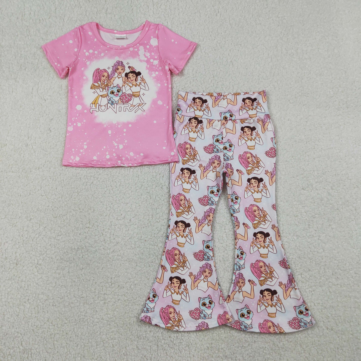 Baby Girls Pink Short Sleeves Singer Shirt Hearts Bell Pants Set RTS