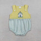 Sibling Baby Boys Girls Embroidery Cross Jesus Green Plaid Easter Rompers Sets RTS