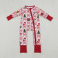 Girls Infant Long Sleeves Gingerbread Bows Santa Zipper Pajamas Footie Romper