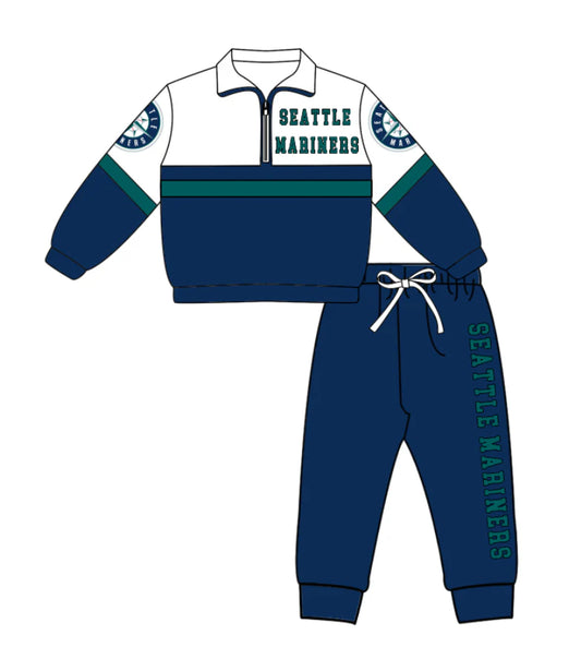 ( Moq 5 ) Baby Boys Toddler Long Sleeves Zipper Pullover Blue Jogger Pants Team Clothes Outfit
