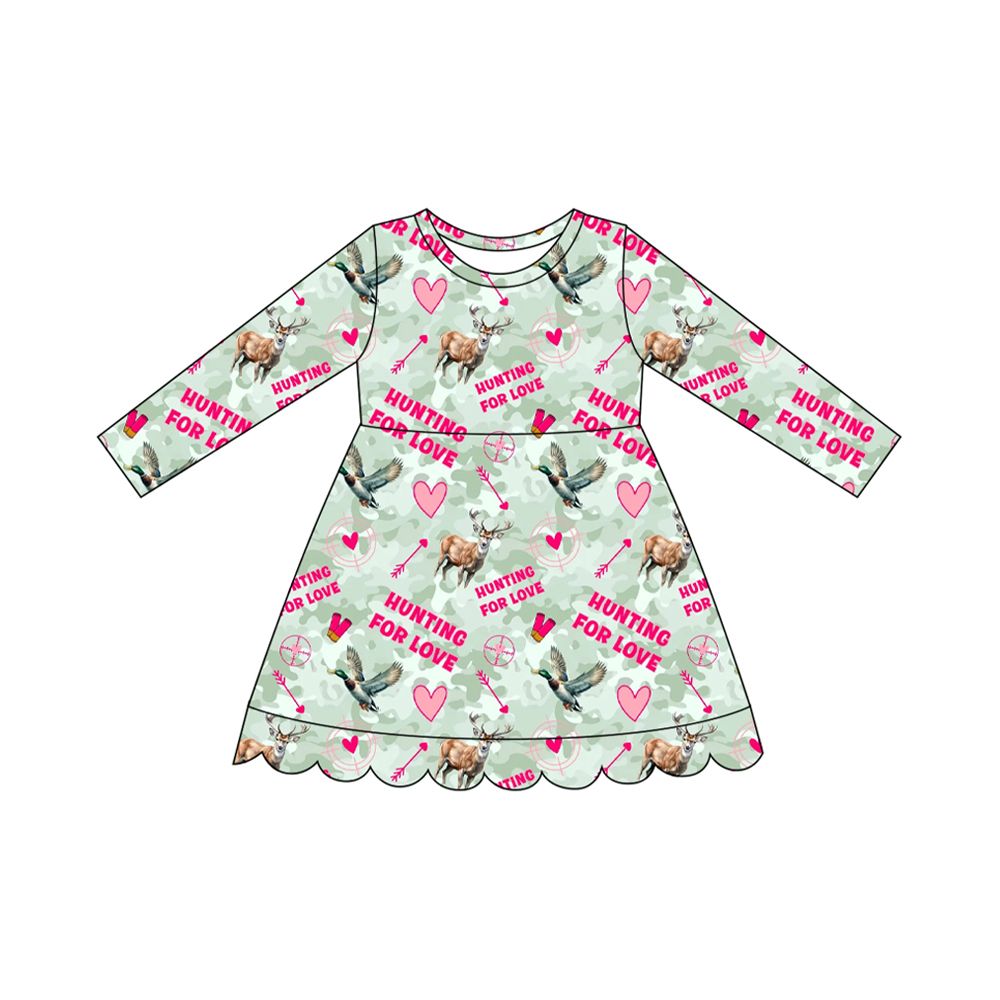 ( Moq 5 ) Preorder Baby Girls Kids Ducks Deer Hunting Knee Length Dress Valentine Clothes