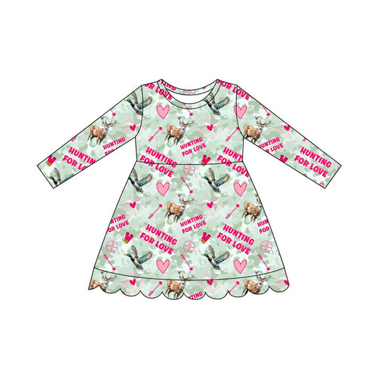 ( Moq 5 ) Preorder Baby Girls Kids Ducks Deer Hunting Knee Length Dress Valentine Clothes