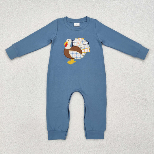 Baby Boy Thanksgiving Embroidery turkey Long Sleeves Romper