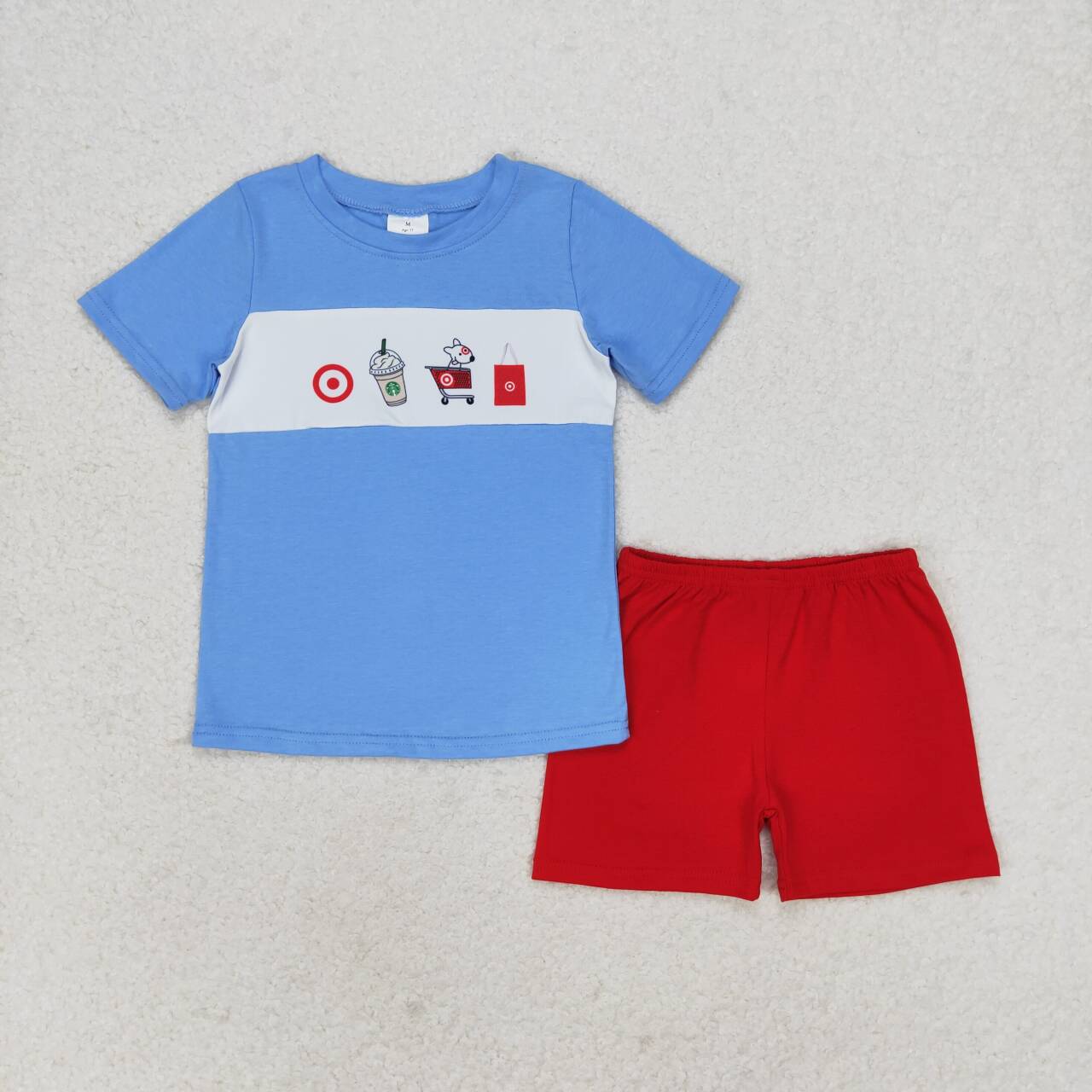 Baby Boy Girl Coffee Cart Sibling Blue Romper Clothes Set