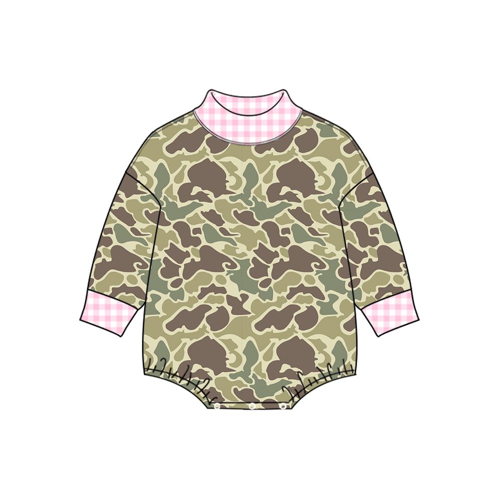 ( Moq 5 ) Preorder Baby Girls Infant Pink Plaid Camo Bubble Romper Clothes