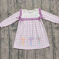 Girls Kids Long Sleeves Jesus Loves Me Purple Plaid Cross Easter Dress RTS