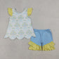 Baby Girls Short Sleeves Bows Floral Tunic Ruffle Blue Shorts Clothes Set RTS