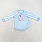 Baby Girl Long Sleeves Embroidery Christmas Dog Pink Stripes Romper