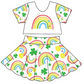 Baby Girl Short Sleeves St. Patrick's Day Rainbow Flower Smile Tops Skirt Clothes Set Moq 5