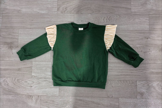 ( No moq ) Preorder Baby Girls Toddler Stripes Ruffle Long Sleeves Green Shirt Cotton Clothes