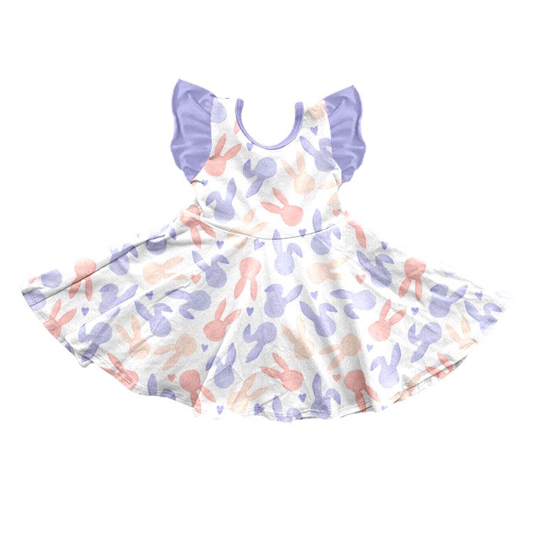 ( Moq 5 ) Preorder Baby Girls Kids Short Sleeves Rabbits Easter Knee Length Dress Clothes