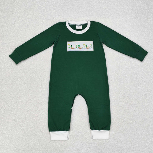 Baby Boy Green Embroidery Ducks Long Sleeves Romper