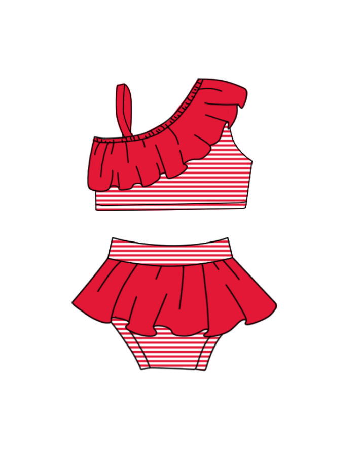 ( Moq 5 Each Style ) Baby Boys Girls Kids Team Sibling Red Jumpsuits Sets Swimsuits Clothes